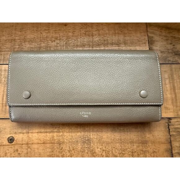 CELINE Paris Wallet Women's Gray Yellow Leather Continental Bicolor With COA - Picture 1 of 11